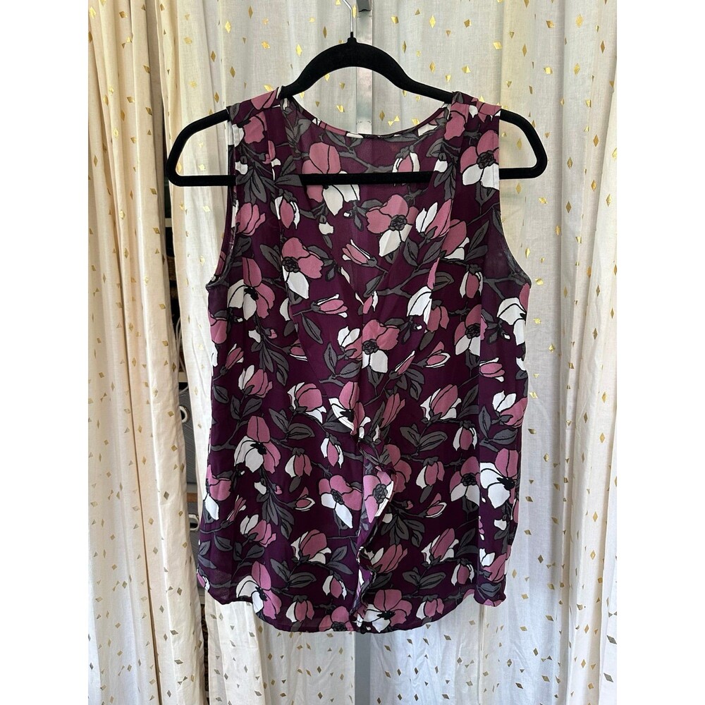 Unbranded Hawaiian Inspired Floral Waterfall Flutter Ruffle Sleeveless Blouse S